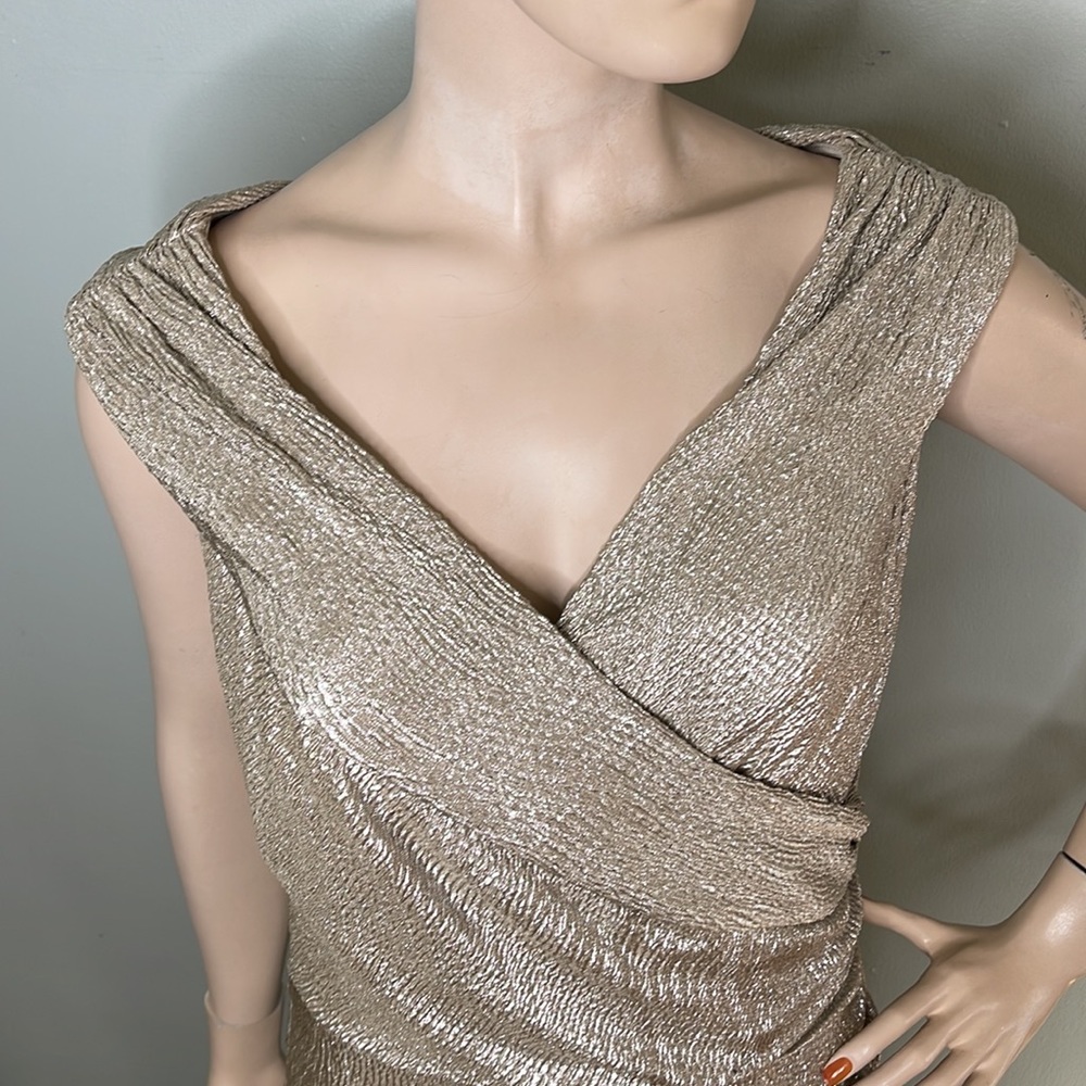 Metallic Silver Foil Stretch Ralph Lauren Evening Dress - Picture 7 of 17